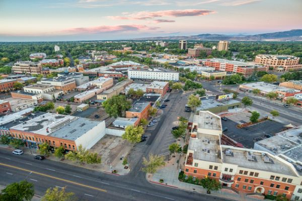 Aerial shot of downtown Fort Collins
