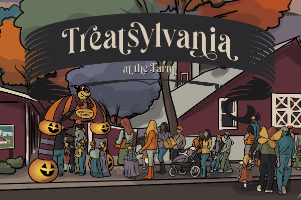 drawing of people in halloween costumes