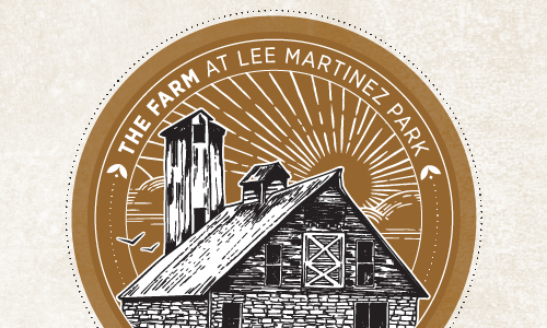 An illustration of a farm building with the text