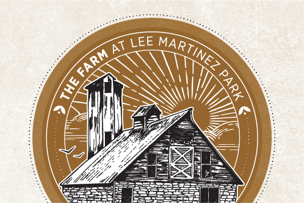 An illustration of a farm building with the text