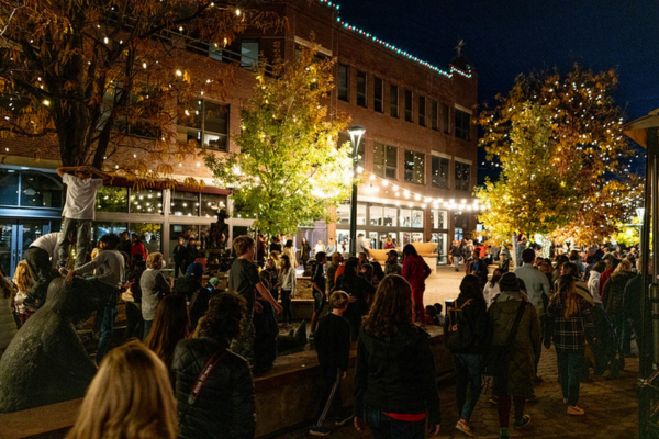 Crowd enjoying Downtown Holiday Lighting Ceremony.