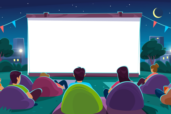 Movie screen in park.