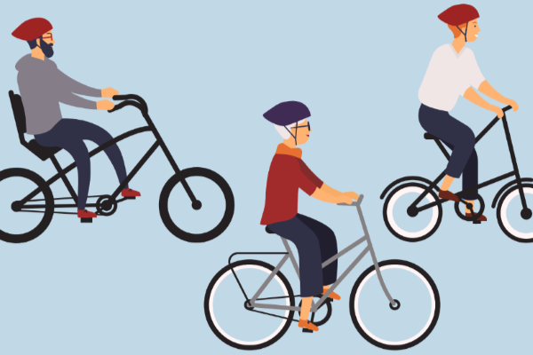 A graphic showing people riding bicycles