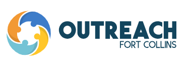Yellow, blue, orange, and light blue circular logo to the left of the words Outreach Fort Collins