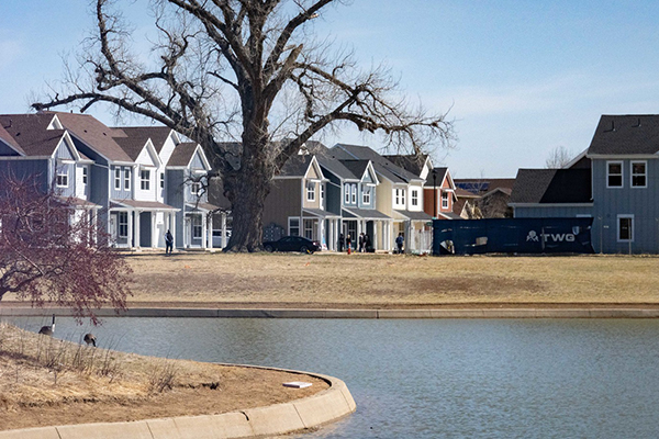 A photo of an affordable housing neighborhood.