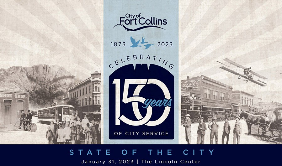 Image for State of the City 2023 featuring the event logo, historical photos and event information