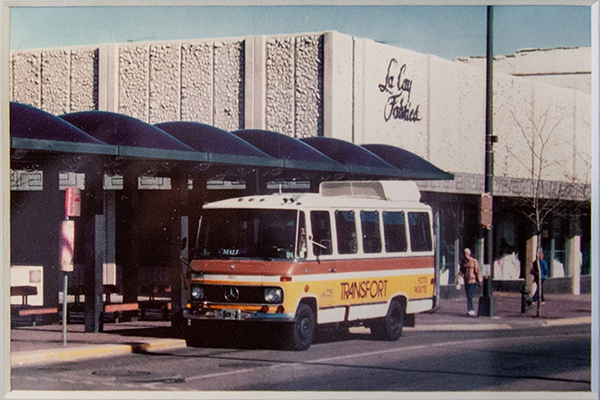 A historic photo of a Transfort bus.