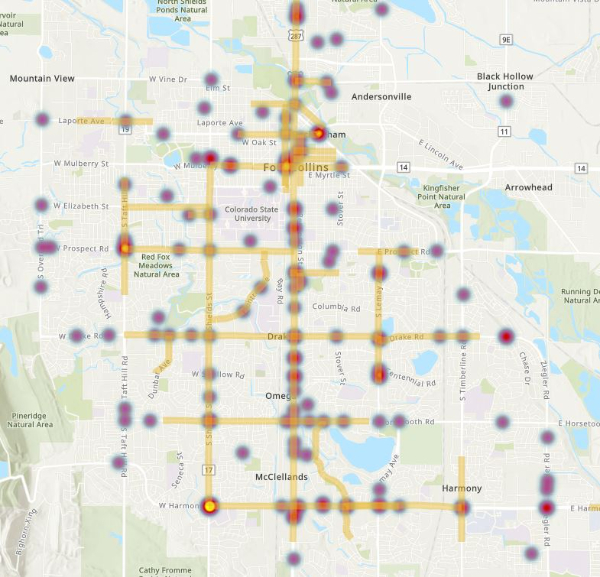 Map of crashes overlaid with the High Injury Network