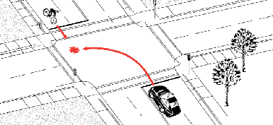 Diagram of vehicle turning left and bicycle colliding while coming from the opposite direction