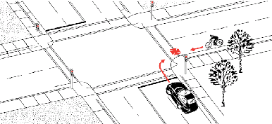 Diagram of vehicle turning right and colliding with bike