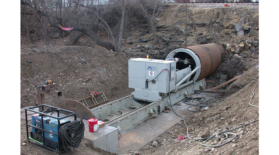 96" pipe diameter tunneled under railroad tracks near outfall to the Poudre River.