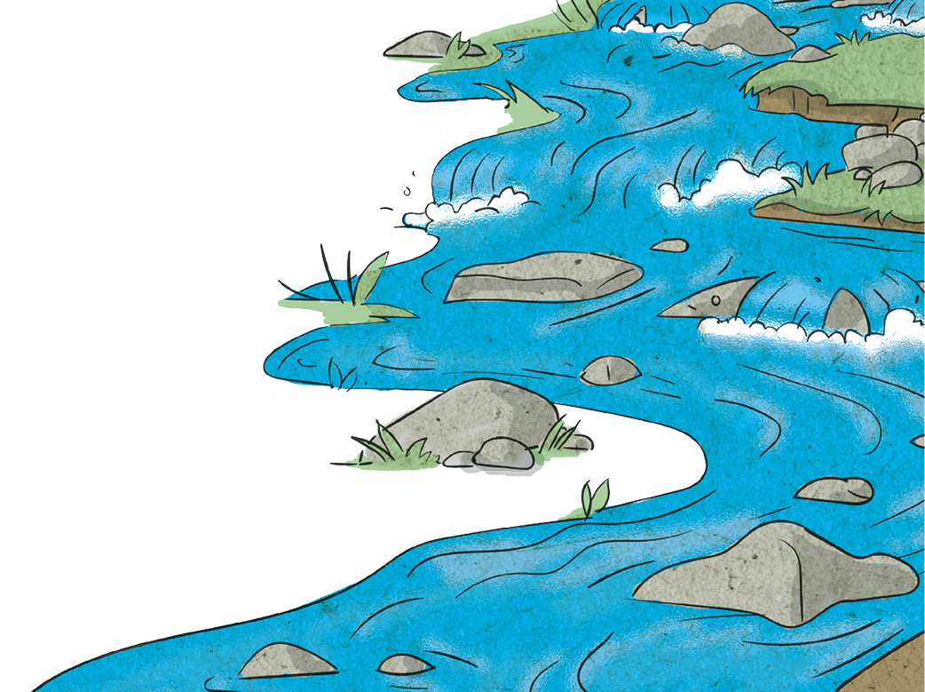 an illustration of a river flowing