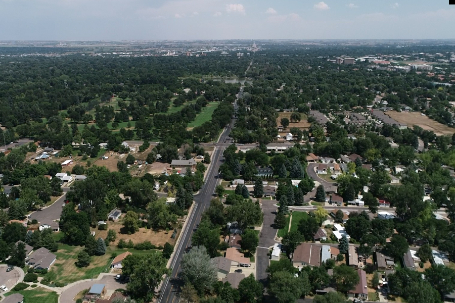 View of the Canal Importation Basin east of Rogers Park. City Park Nine is visible in the middle-upper left portion of the image.