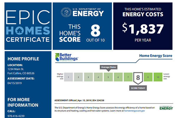 Epic Certificate / Department of Energy Home Score