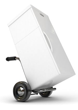 refrigerator being hauled away
