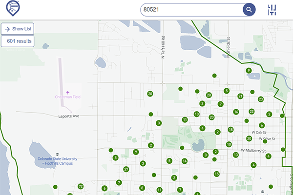 Green Building Registry map of part of Fort Collins