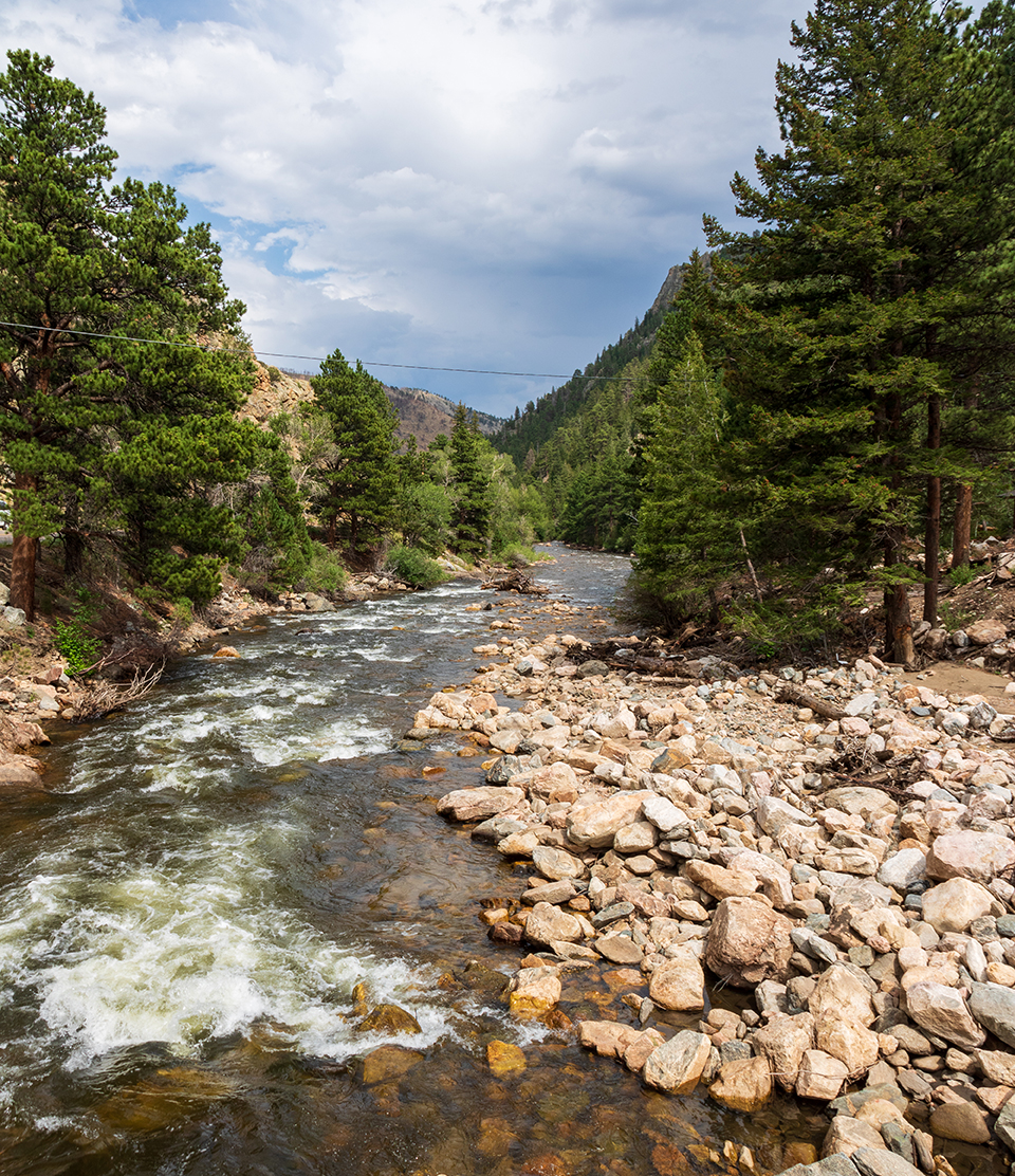 Water flowing through the poudre canyon.