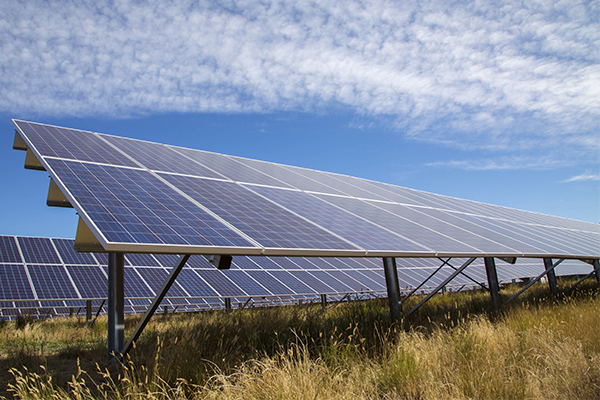 looking at two solar panel rows