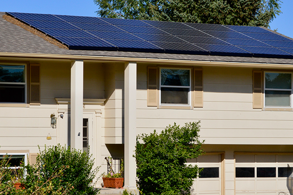 Trilevel home with solar panels on the roof