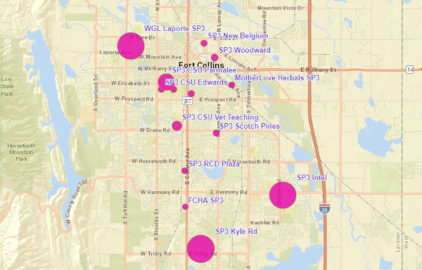 Static map of SP# sites around Fort Collins