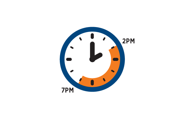 Clock showing on-peak hours: 2-7 p.m.