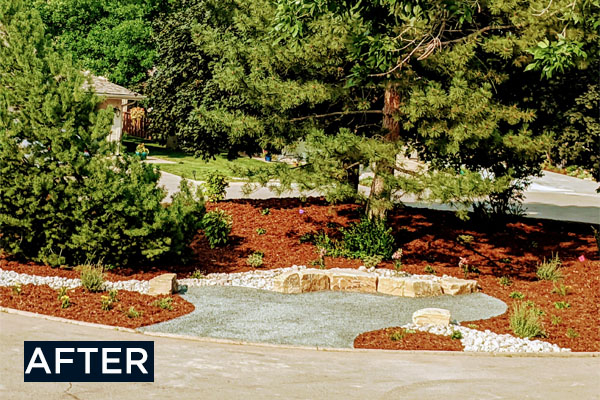 after photo at jamestown hoa, mulch and plants