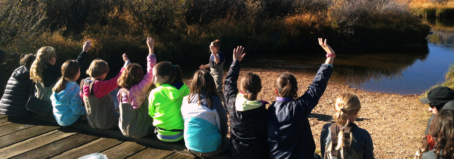 Students learning about the river on a watershed field trip.