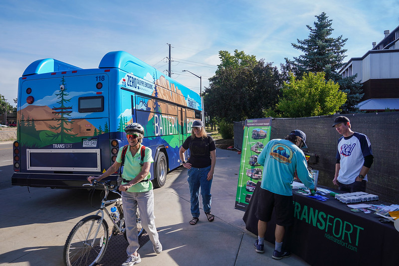 FCMoves volunteer at Bike to Work Day 2022 with Bus and cyclists